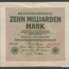 Billetes extranjeros: ALEMANIA INFLACIÓN 1923 - 10 MIL MILLONES MARCOS CON UN PEQ. DEFECTO - CATÁLOGO ROSENBERG Nº 114 F