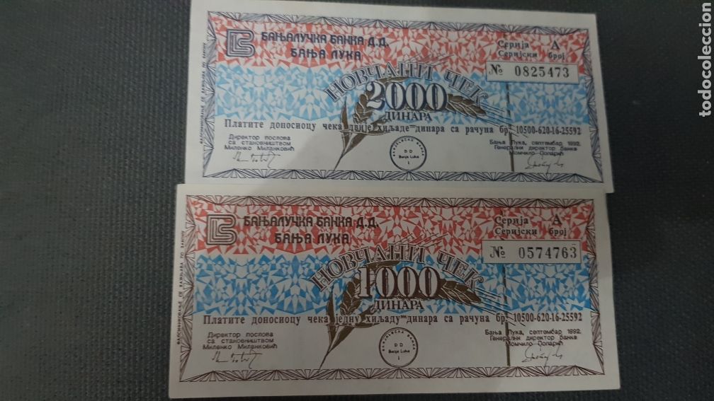 Billetes extranjeros: 2 cheques militares Bosnia - Foto 1