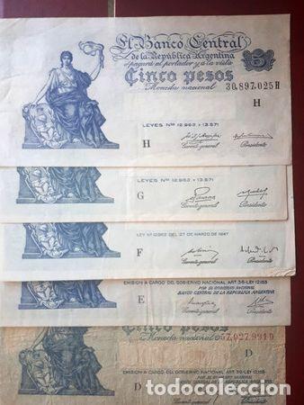 Billetes extranjeros: billetes argentina lote x 5 serie del progreso 5 - Foto 1