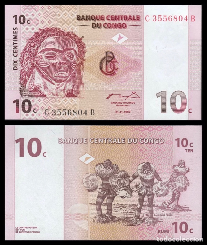 Billetes extranjeros: Billete CONGO 10 Cent 1997 SC - Foto 1