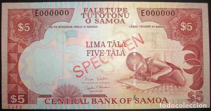 Billetes extranjeros: SAMOA. 5 Tala. (2002). Specimen N&ordm; 0482. Pick:33. SC/UNC - Foto 1