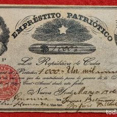 Billetes extranjeros: BILLETE EMPRESTITO PATRIOTICO 1000 PESOS CUBA NEW YORK 1854 SERIE P LEER DESCRIPCION ORIGINAL. Lote 302525853