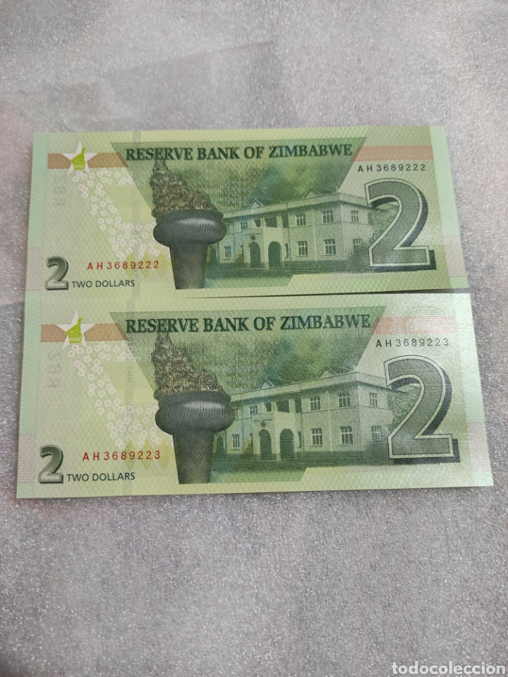Billetes extranjeros: Zimbabwe 2 dollars pareja corelativa - Foto 2