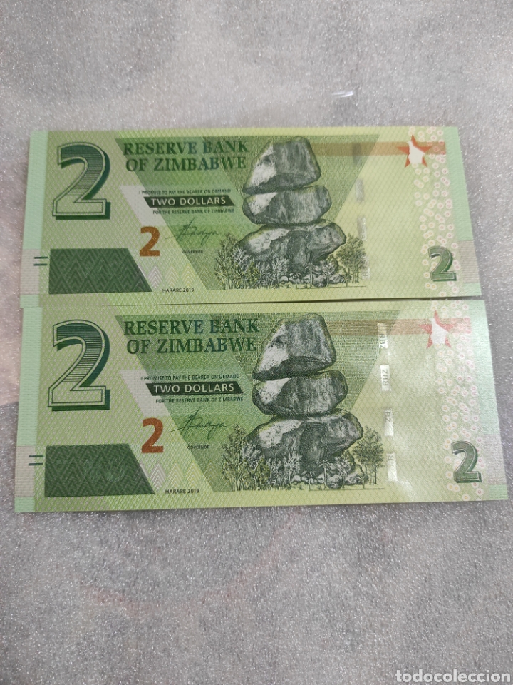 Billetes extranjeros: Zimbabwe 2 dollars pareja corelativa - Foto 1
