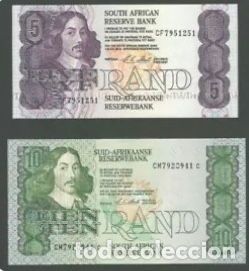 Billetes extranjeros: SOUTH AFRICA Banknote P119e, P120&euro;, 1990, 5 + 10 Rand muy raro