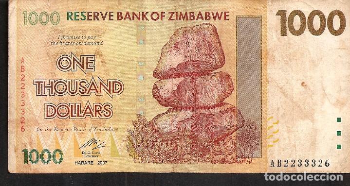 Billetes extranjeros: ZIMBABWE 1000 DOLLARS 2007 - Foto 1