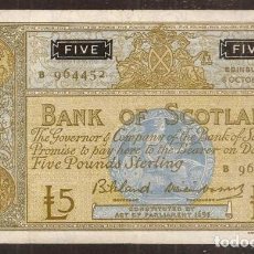Billetes extranjeros: ESCOCIA. BANK OF SCOTLAND. 5 POUNDS 8.10. 1963. PICK 106A. VELERO.. Lote 305014103