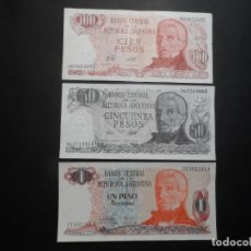 Billetes extranjeros: 1 - 50 - 100 PESOS DEL BANCO CENTRAL DE LA REPUBLICA ARGENTINA. ESTADO DE PLANCHA