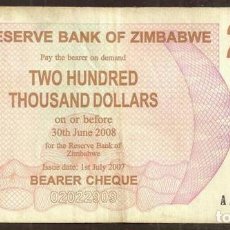 Billets internationaux: ZIMBABWE. 200000 $ 2007. PICK 49.. Lote 314040178