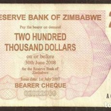 Billets internationaux: ZIMBABWE. 200000 $ 2007. PICK 49.. Lote 314040208