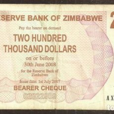 Billets internationaux: ZIMBABWE. 200000 $ 2007. PICK 49.. Lote 314040303