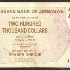 Billets internationaux: ZIMBABWE. 200000 $ 2007. PICK 49.. Lote 314040363