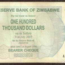 Billets internationaux: ZIMBABWE. 100000 $ 2006. PICK 48 B.. Lote 314040748