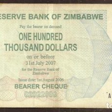 Billets internationaux: ZIMBABWE. 100000 $ 2006. PICK 48 B.. Lote 314040853