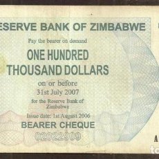 Billets internationaux: ZIMBABWE. 100000 $ 2006. PICK 48 B.. Lote 314040988