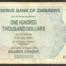 Billets internationaux: ZIMBABWE. 100000 $ 2006. PICK 48 B.. Lote 314041013