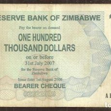 Billets internationaux: ZIMBABWE. 100000 $ 2006. PICK 48 B.. Lote 314041038