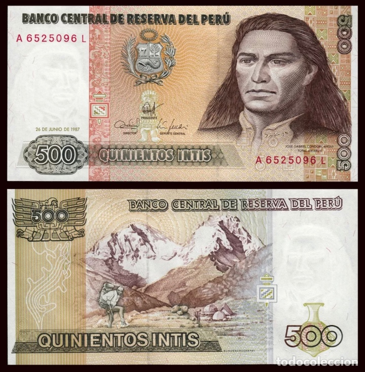 Billetes extranjeros: Billete PERU 500 Intis 1987 SC - Foto 1
