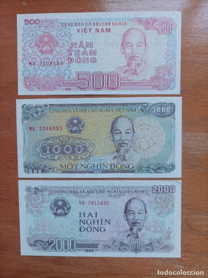Billetes extranjeros: 3 Billetes de Vietnam de 500,1000 y 2000 Dong, Uncirculated - Foto 1