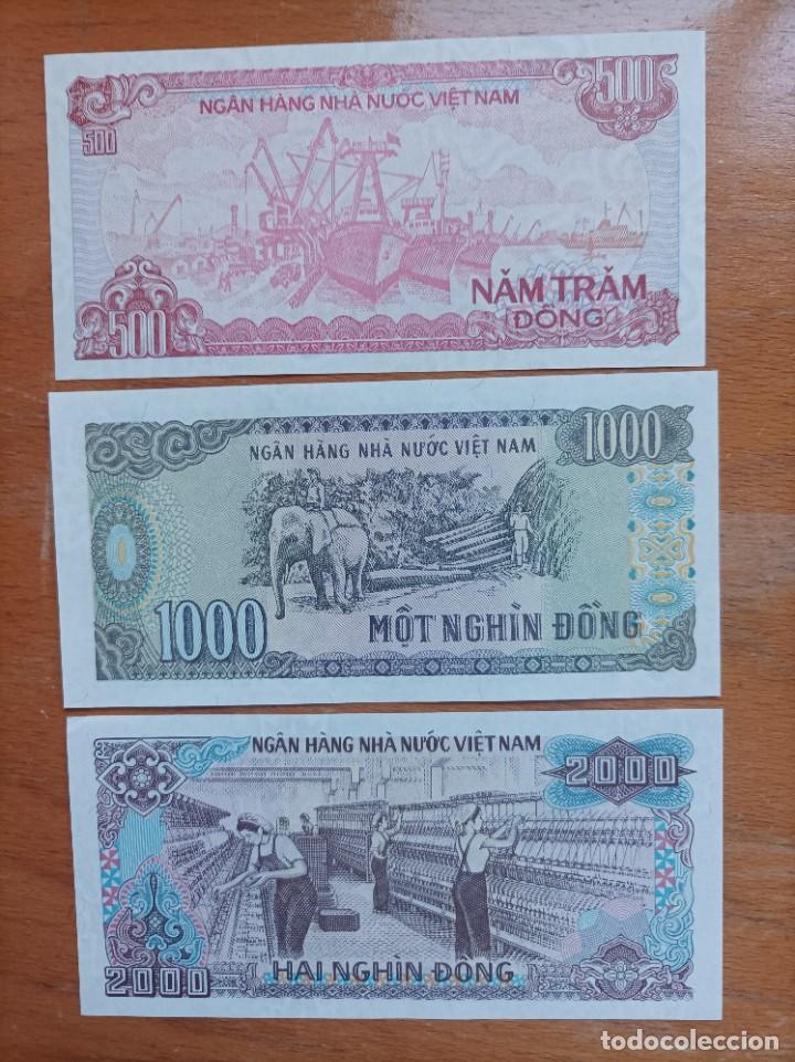 Billetes extranjeros: 3 Billetes de Vietnam de 500,1000 y 2000 Dong, Uncirculated - Foto 2
