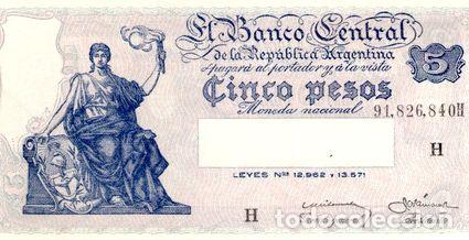 Billetes extranjeros: argentina 5 pesos progreso bottero 1876 - Foto 1