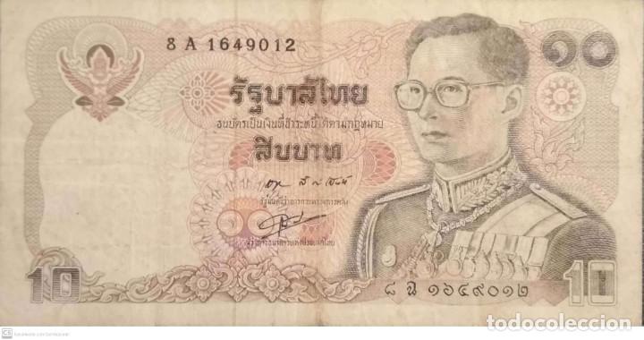 Billetes extranjeros: Billete de 10 Bath de Thailandia - Foto 2