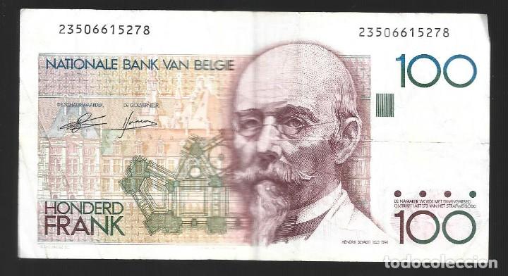 Banconote internazionali: 1 billete 100 francos belgica 1986 hendrik beyaert usado como foto