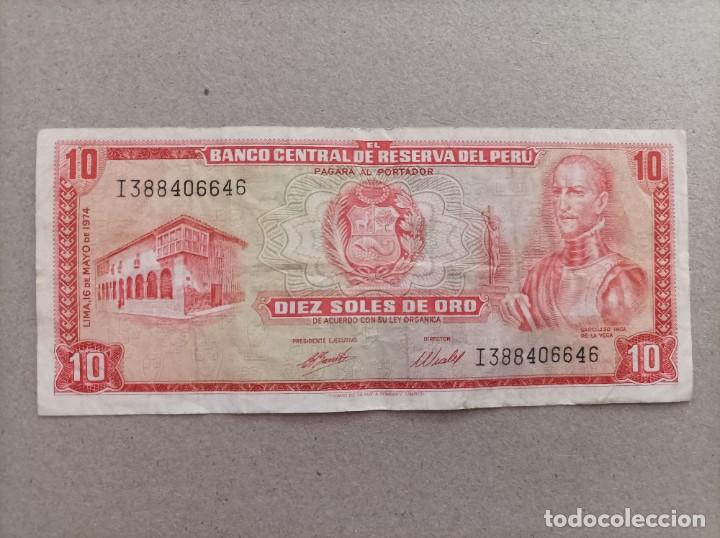 Billetes extranjeros: Billete de 10 soles de oro de Per&uacute; 1976 - Foto 2