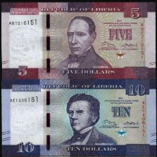 Billetes extranjeros: LIBERIA 5, 10, 20 DÓLARES (P31, 32, 33) 2016/17 JUEGO DE 3 NOTAS UNC
