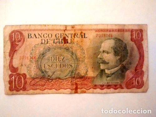 Billetes extranjeros: billete antiguo 10 escudos chile - Foto 1