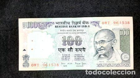 Billetes extranjeros: billete de 100 rupias india - Foto 1