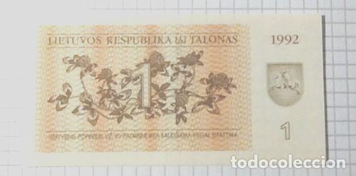 Billetes extranjeros: lituania billete de 1 talona del ano 1992 - Foto 1