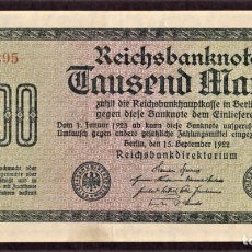 Billetes extranjeros: 1000 MARCOS (MARK) - 15/09/1922 - P#76C - ALEMANIA (REP. WEIMAR). Lote 325609603