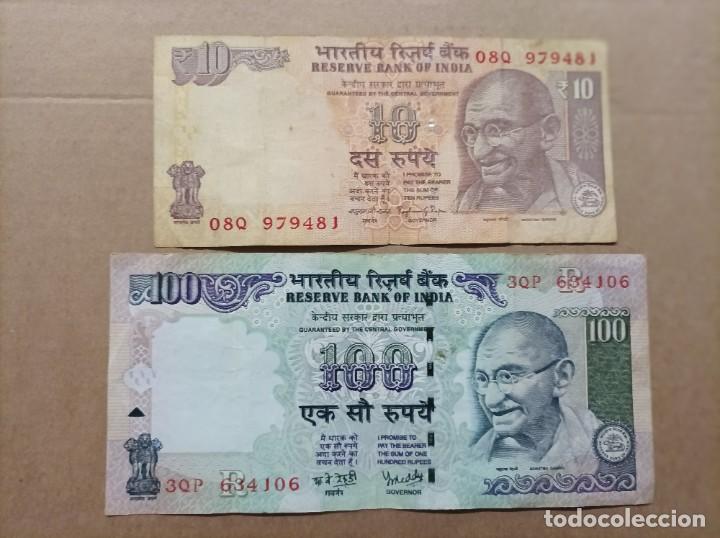 Billetes extranjeros: billetes de la India de 10 y 100 Rupias - Foto 1