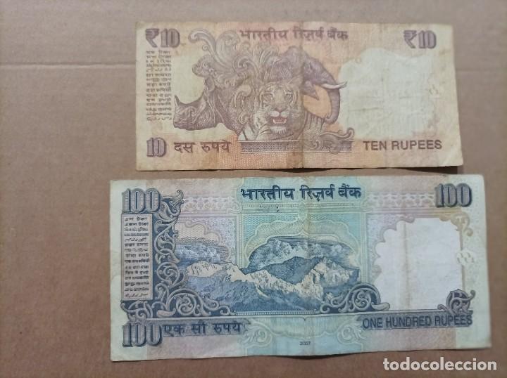 Billetes extranjeros: billetes de la India de 10 y 100 Rupias - Foto 2