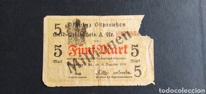 Billetes extranjeros: 5 Mark Marcos Alemania 1918 - Foto 1