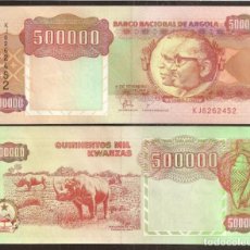 Billetes extranjeros: ANGOLA. 500000 KWANZAS 1991. PICK 134. S/C. FAUNA, RINOCERONTE.