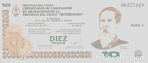Billetes extranjeros: ec 248 bono argentina chaco 10 quebracho sin circ - Foto 1
