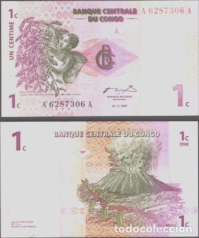 Billetes extranjeros: congo billete de 1 centime del ano 1997 sin circular - Foto 1