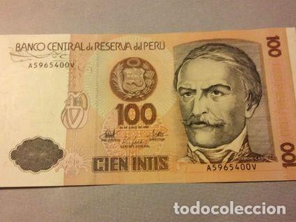 Billetes extranjeros: billete de peru 100 intis ano 1987 sin circular - Foto 1