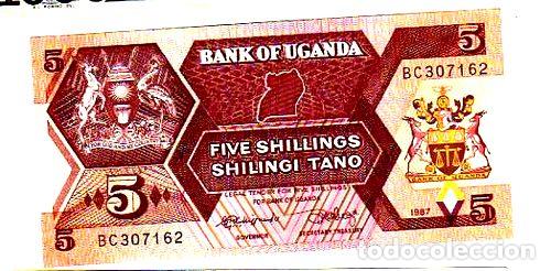 Billetes extranjeros: antiguo billete de uganda 5 shillings - Foto 1