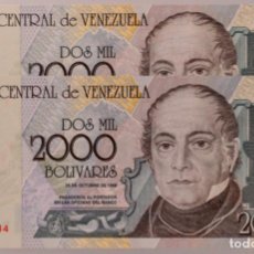 Billets internationaux: VENEZUELA, PAREJA CORRELATIVA, 2000 BOLÍVARES. Lote 332162923