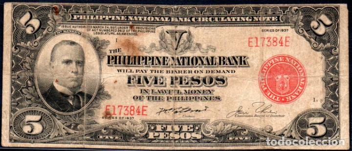 Billetes extranjeros: FILIPINAS - 5 PESOS 1937 - Foto 1