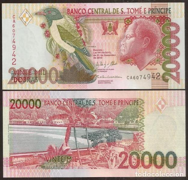Billetes extranjeros: SANTO TOME & PRINCIPE. 20000 dobras 31.12. 2013. Pick 67e. S/C. Fauna. Pajaro - ver nota.