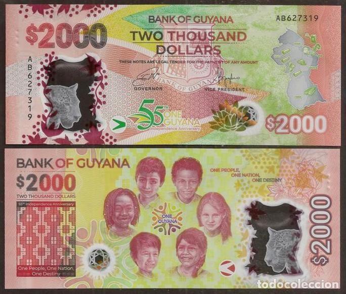 Billetes extranjeros: GUYANA. Conmemorativo 2000 dolares (2022). S/C. Polimero.