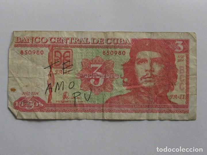 Billetes extranjeros: CUBA , 3 PESOS DEL 2004 , CIRCULADO - Foto 1