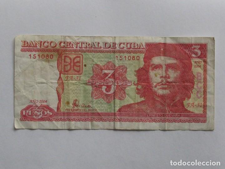Billetes extranjeros: CUBA , 3 PESOS DEL 2004 , CIRCULADO - Foto 1