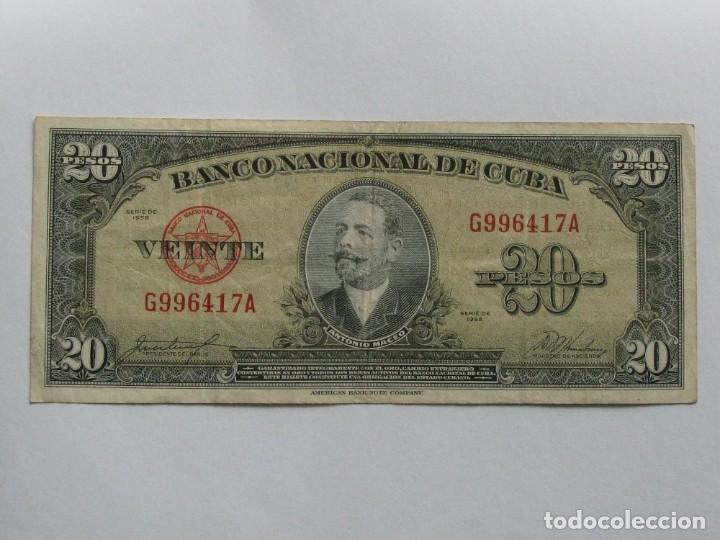 Billetes extranjeros: CUBA , 20 PESOS DEL 1958 , CIRCULADO - Foto 1
