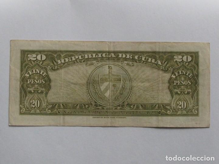 Billetes extranjeros: CUBA , 20 PESOS DEL 1958 , CIRCULADO - Foto 2