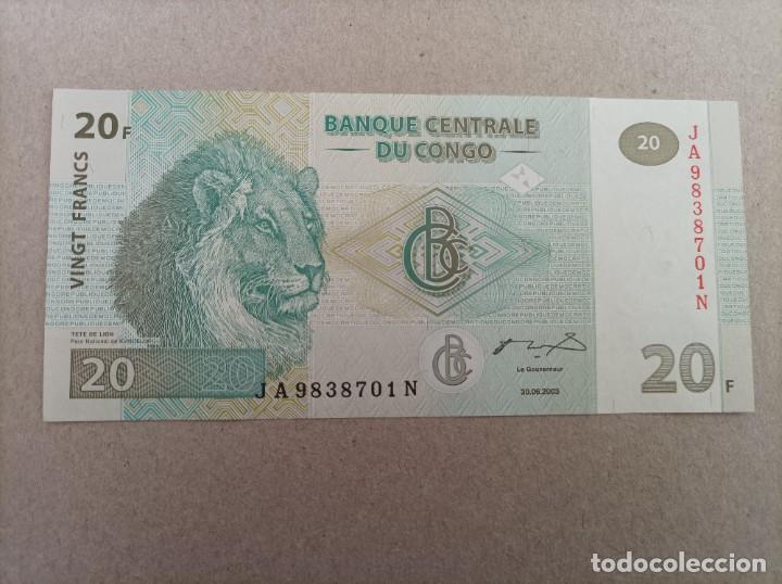 Billetes extranjeros: Billete de Congo de 20 francs del a&ntilde;o 2003, sc/plancha - Foto 1